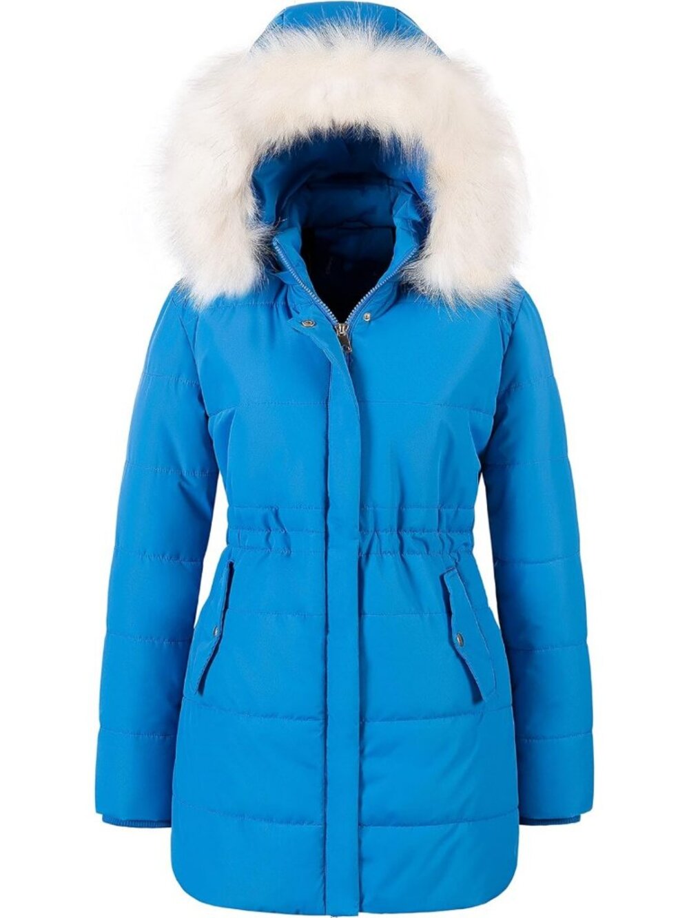 Cozy Women's Long Puffer Jacket - Waterproof Snow Parka with Faux Fur Hood